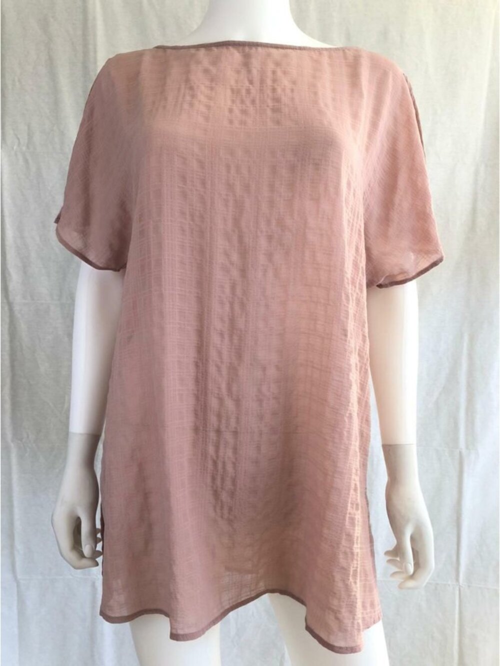 14 TH & Union Women's Blouse Top Pink Tunic Short Slit Sleeve Boat Neck Size L